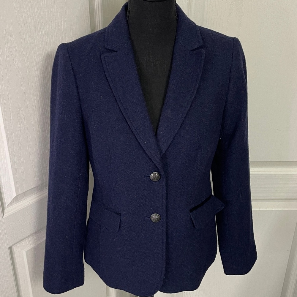 Talbots blazer tweed wool mix navy US 4 heritage equestrian business preppy